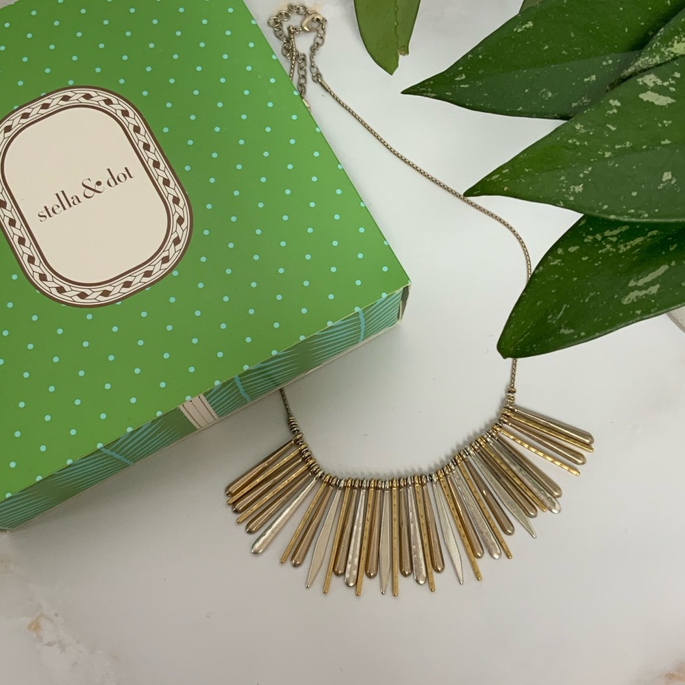 Stella & Dot Gold and Silver Spike Fringe Necklace